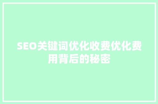 SEO关键词优化收费优化费用背后的秘密