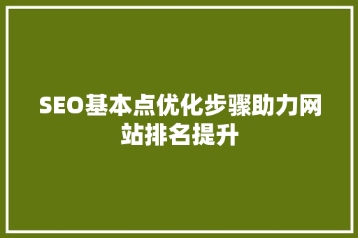 SEO基本点优化步骤助力网站排名提升