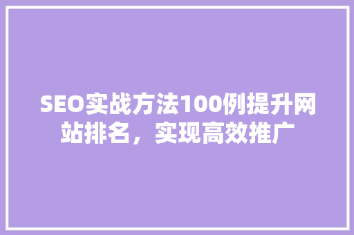 SEO实战方法100例提升网站排名，实现高效推广