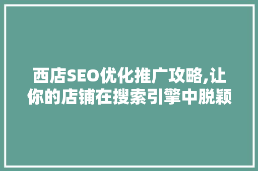 西店SEO优化推广攻略,让你的店铺在搜索引擎中脱颖而出