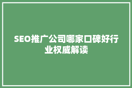 SEO推广公司哪家口碑好行业权威解读