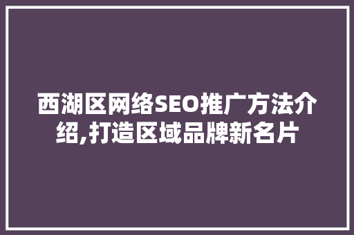 西湖区网络SEO推广方法介绍,打造区域品牌新名片