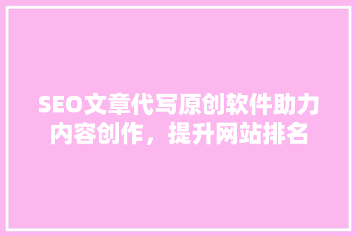 SEO文章代写原创软件助力内容创作，提升网站排名