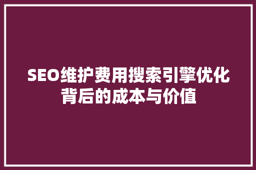 SEO维护费用搜索引擎优化背后的成本与价值