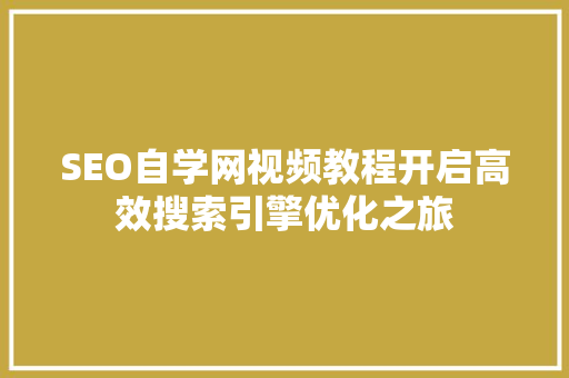 SEO自学网视频教程开启高效搜索引擎优化之旅
