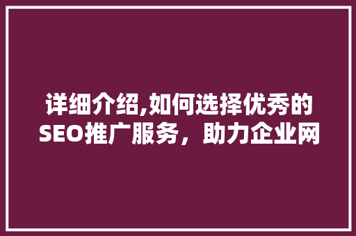 详细介绍,如何选择优秀的SEO推广服务，助力企业网站优化