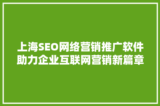 上海SEO网络营销推广软件助力企业互联网营销新篇章