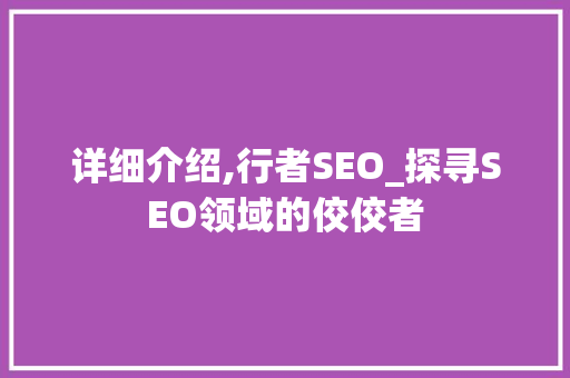 详细介绍,行者SEO_探寻SEO领域的佼佼者