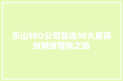 乐山SEO公司皆选30火星高效网络营销之路
