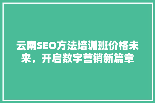 云南SEO方法培训班价格未来，开启数字营销新篇章