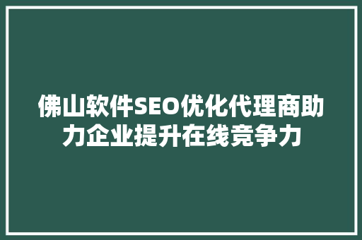 佛山软件SEO优化代理商助力企业提升在线竞争力
