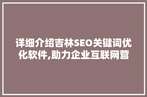 详细介绍吉林SEO关键词优化软件,助力企业互联网营销新篇章
