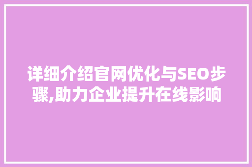 详细介绍官网优化与SEO步骤,助力企业提升在线影响力