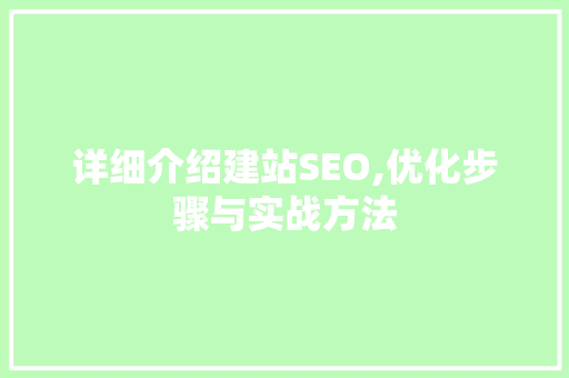详细介绍建站SEO,优化步骤与实战方法
