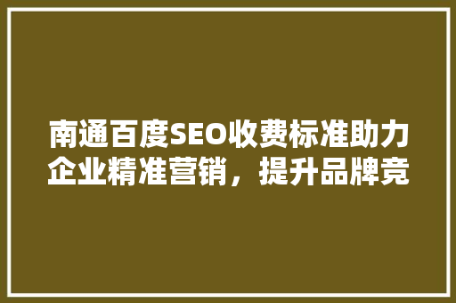 南通百度SEO收费标准助力企业精准营销，提升品牌竞争力