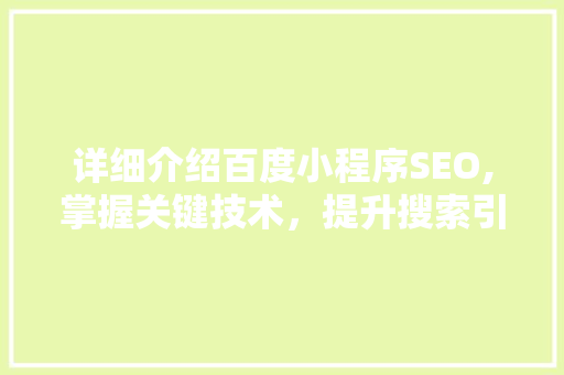 详细介绍百度小程序SEO,掌握关键技术，提升搜索引擎排名