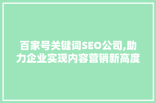 百家号关键词SEO公司,助力企业实现内容营销新高度