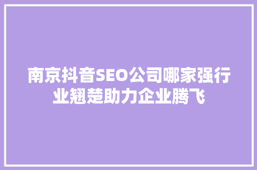 南京抖音SEO公司哪家强行业翘楚助力企业腾飞