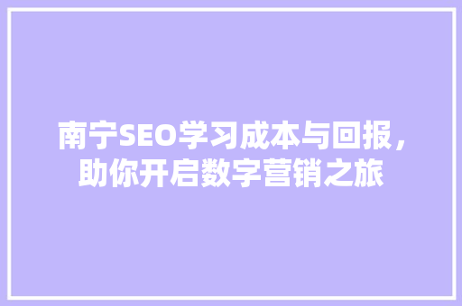 南宁SEO学习成本与回报，助你开启数字营销之旅