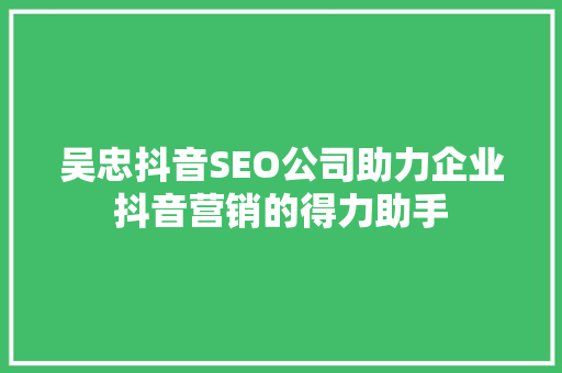 吴忠抖音SEO公司助力企业抖音营销的得力助手