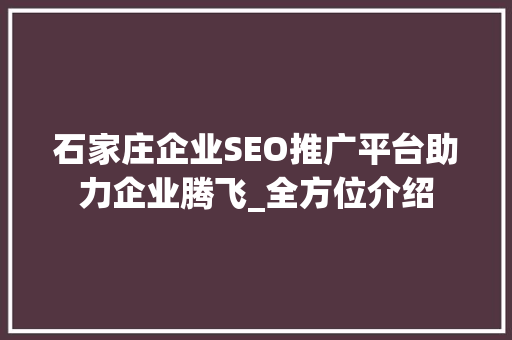 石家庄企业SEO推广平台助力企业腾飞_全方位介绍
