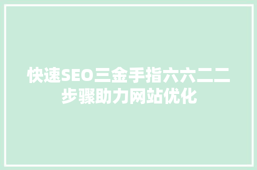 快速SEO三金手指六六二二步骤助力网站优化