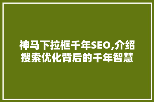 神马下拉框千年SEO,介绍搜索优化背后的千年智慧