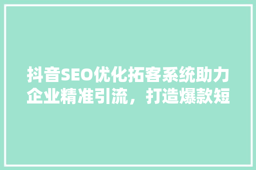 抖音SEO优化拓客系统助力企业精准引流，打造爆款短视频