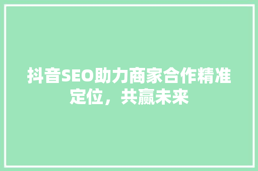 抖音SEO助力商家合作精准定位，共赢未来