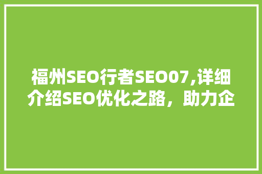 福州SEO行者SEO07,详细介绍SEO优化之路，助力企业网站腾飞