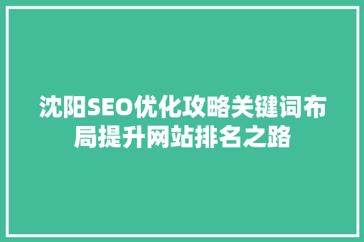 沈阳SEO优化攻略关键词布局提升网站排名之路