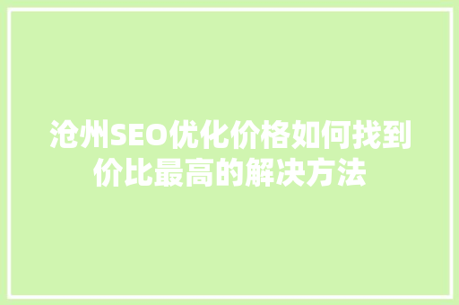 沧州SEO优化价格如何找到价比最高的解决方法