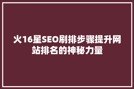 火16星SEO刷排步骤提升网站排名的神秘力量