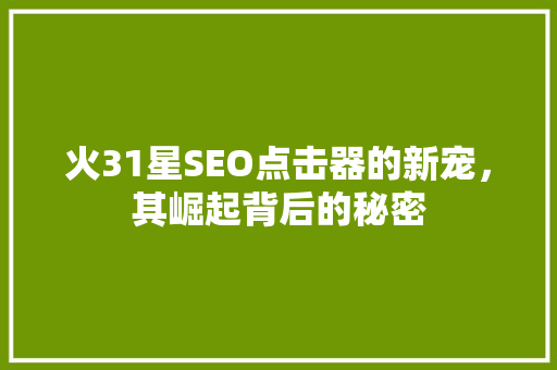 火31星SEO点击器的新宠，其崛起背后的秘密