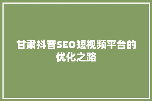 甘肃抖音SEO短视频平台的优化之路