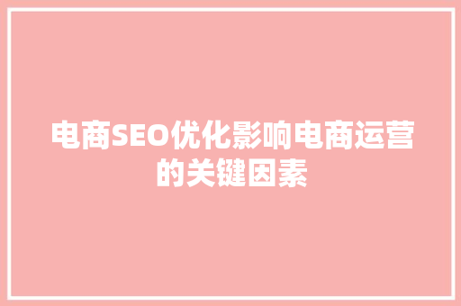 电商SEO优化影响电商运营的关键因素