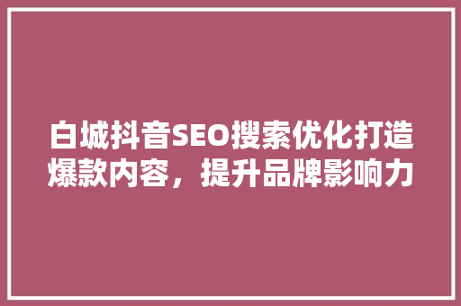 白城抖音SEO搜索优化打造爆款内容，提升品牌影响力