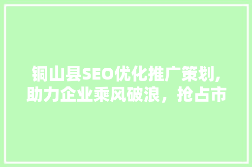铜山县SEO优化推广策划,助力企业乘风破浪，抢占市场制高点  第1张