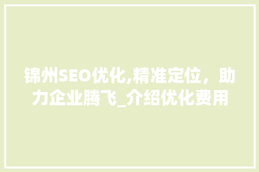 锦州SEO优化,精准定位，助力企业腾飞_介绍优化费用与价值  第1张