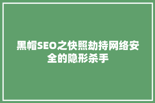 黑帽SEO之快照劫持网络安全的隐形杀手
