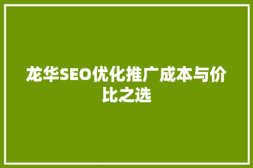 龙华SEO优化推广成本与价比之选