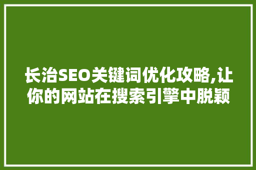 长治SEO关键词优化攻略,让你的网站在搜索引擎中脱颖而出