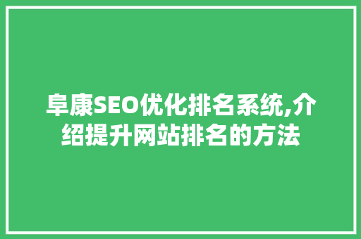 阜康SEO优化排名系统,介绍提升网站排名的方法