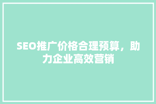 SEO推广价格合理预算，助力企业高效营销