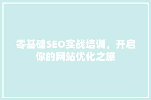 零基础SEO实战培训，开启你的网站优化之旅