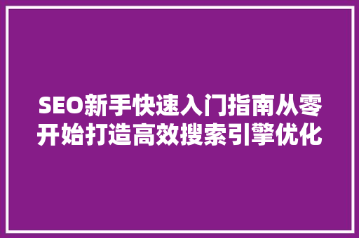 SEO新手快速入门指南从零开始打造高效搜索引擎优化步骤