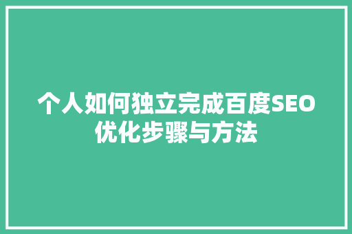 个人如何独立完成百度SEO优化步骤与方法