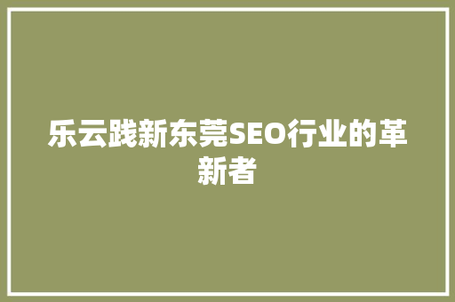 乐云践新东莞SEO行业的革新者