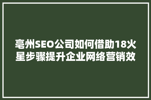 亳州SEO公司如何借助18火星步骤提升企业网络营销效果