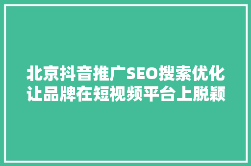 北京抖音推广SEO搜索优化让品牌在短视频平台上脱颖而出